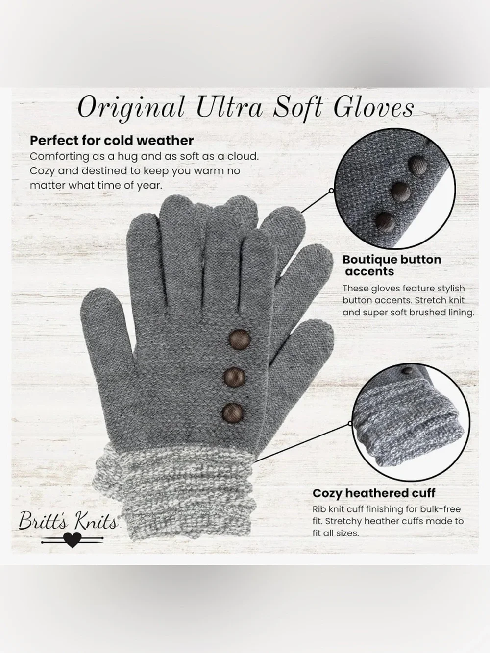 Britt’s Knits Women’s Charcoal Gray Knit Gloves NWT Classic Gloves OS